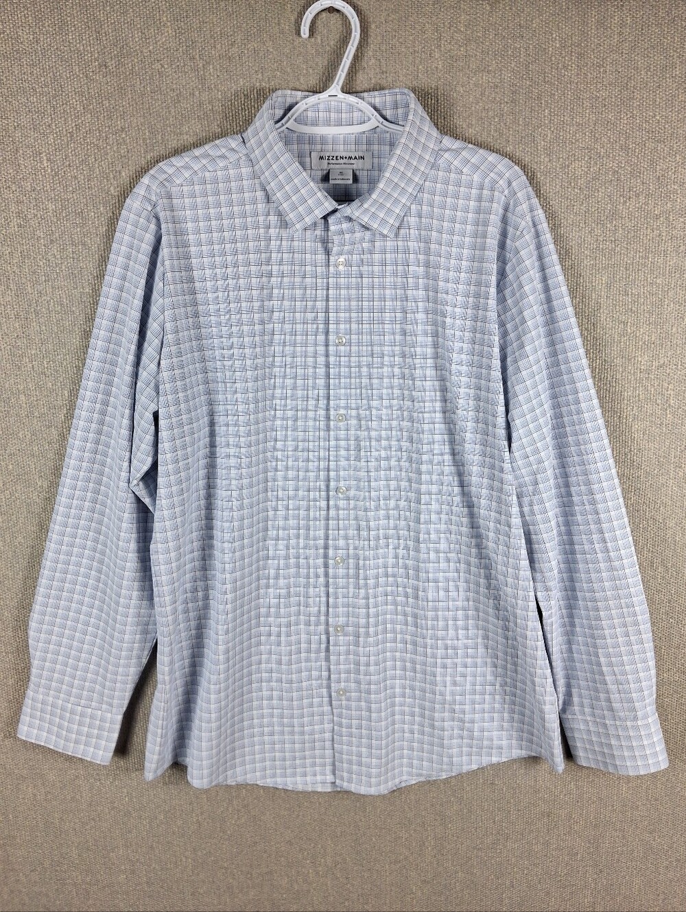 Mizzen+Main Dress Shirt Mens XL Blue Plaid Button Down Long Sleeve Performance